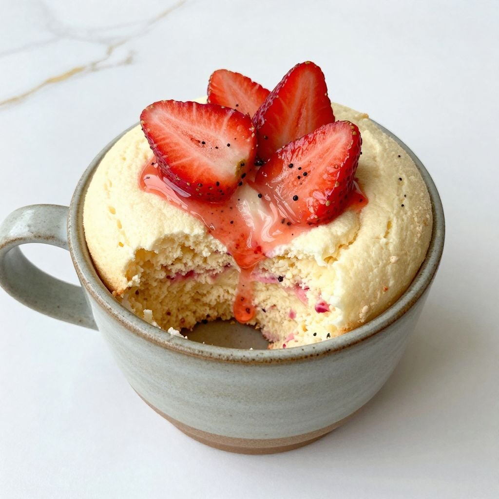 1-Minute Strawberry Vanilla Mug Cake close up