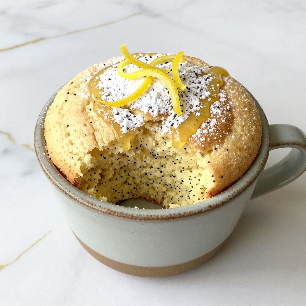 2-Minute Lemon Poppy Seed Mug Cake close up