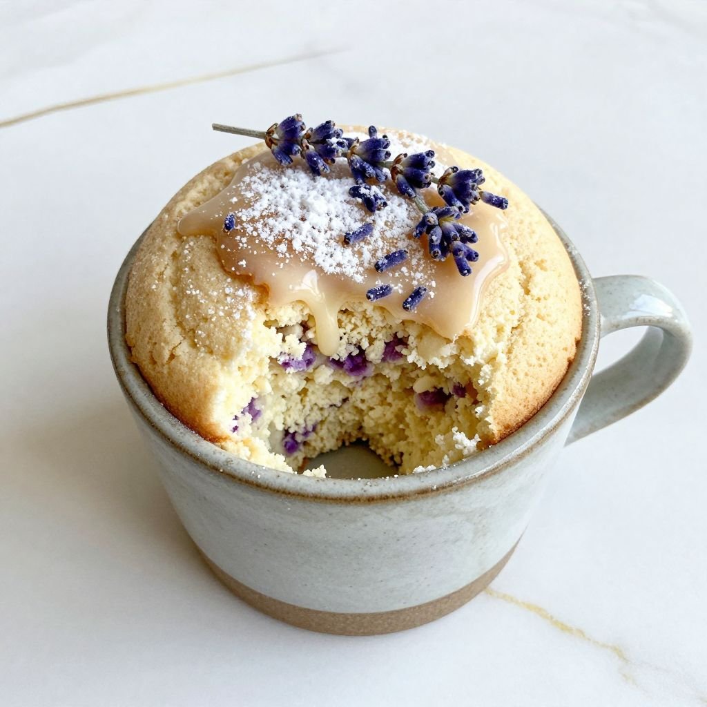 5-Minute Lavender Vanilla Mug Cake close up