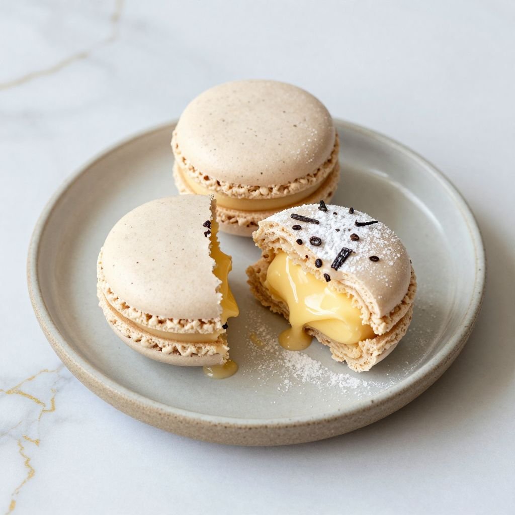 Classic French Vanilla Bean Macarons close up