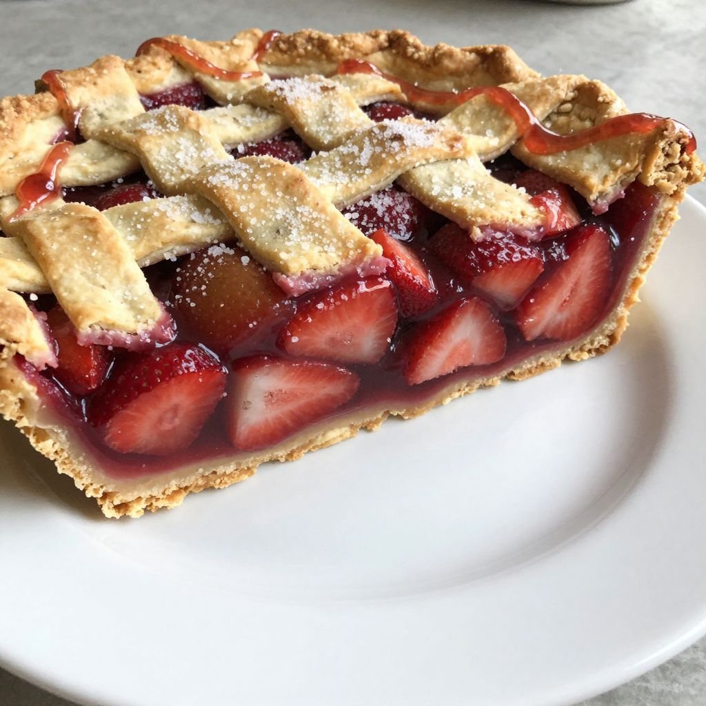 Classic Strawberry Rhubarb Lattice Pie close up