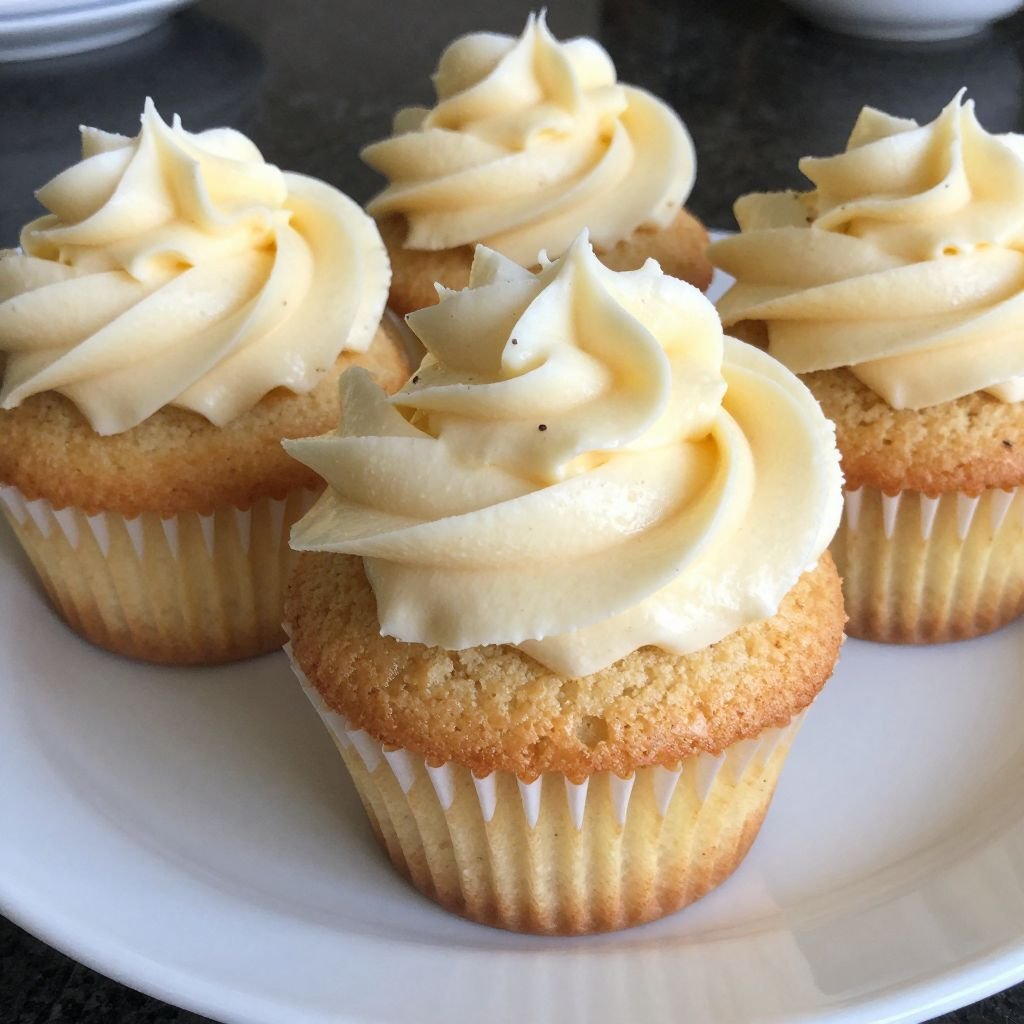 Classic Vanilla Bean Buttercream Cupcakes close up