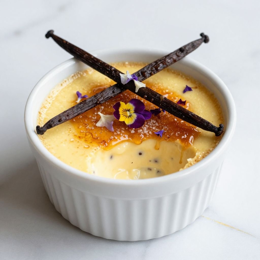 Classic Vanilla Bean Creme Brulee close up