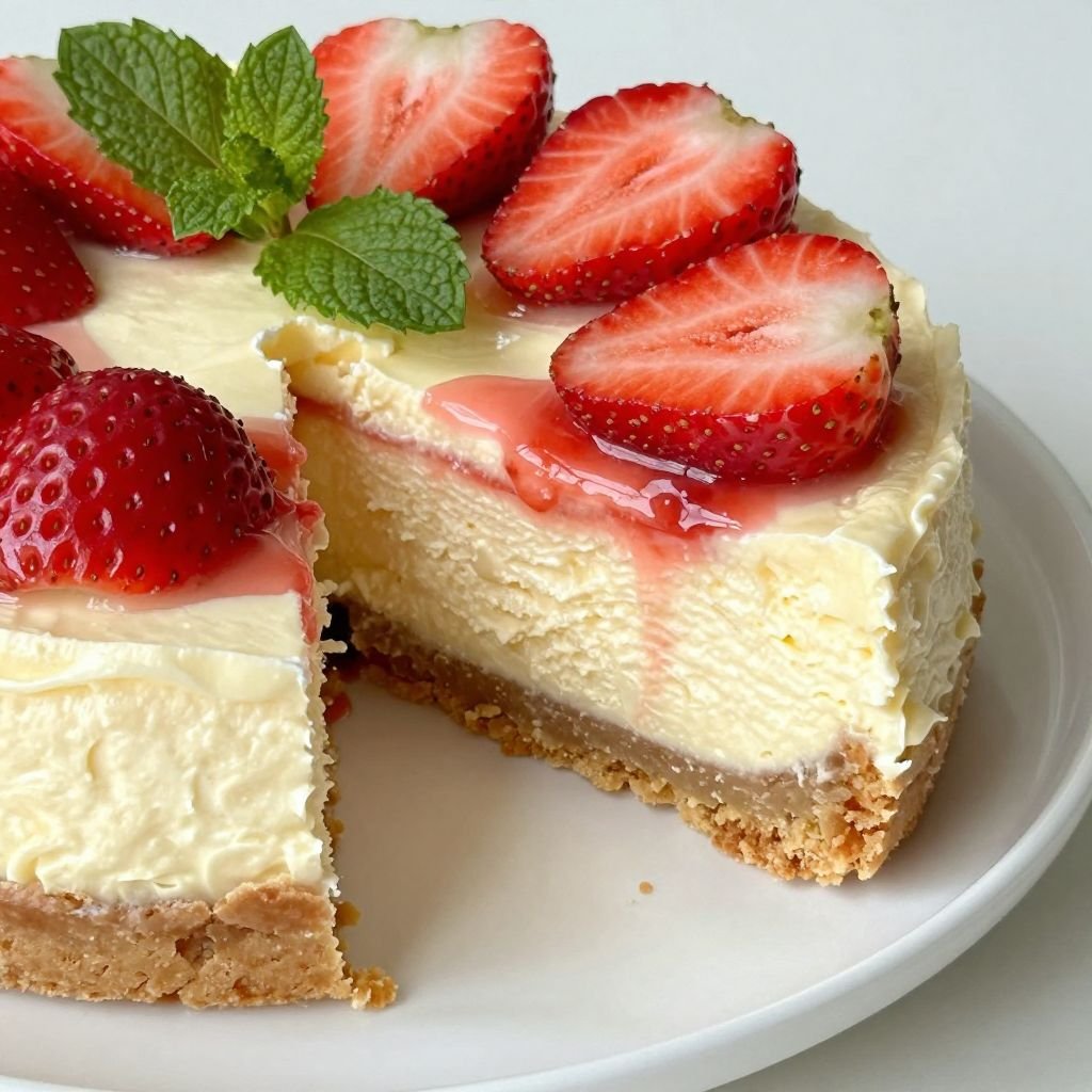 Creamy Fresh Strawberry Cheesecake close up