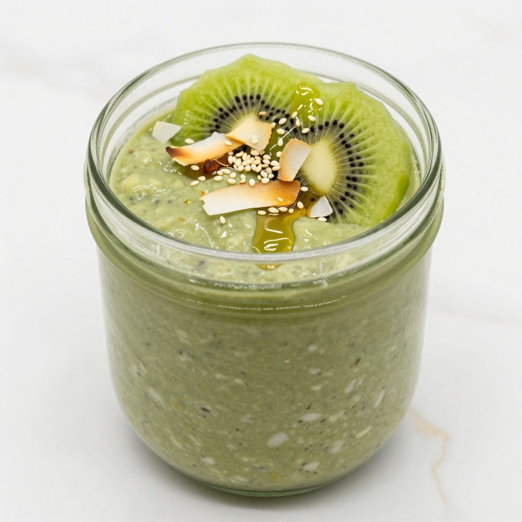 Creamy Matcha Green Tea Overnight Oats close up