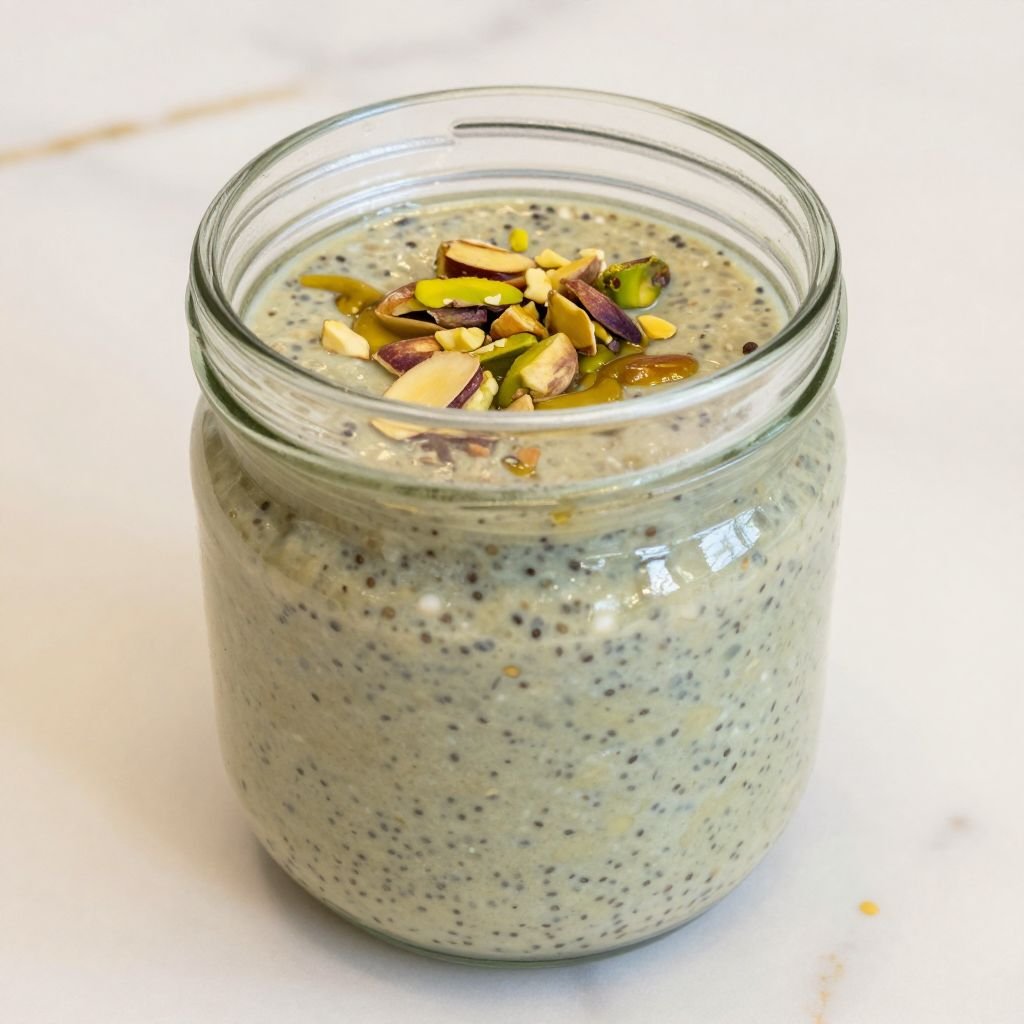 Creamy Pistachio Almond Milk Chia Pudding close up
