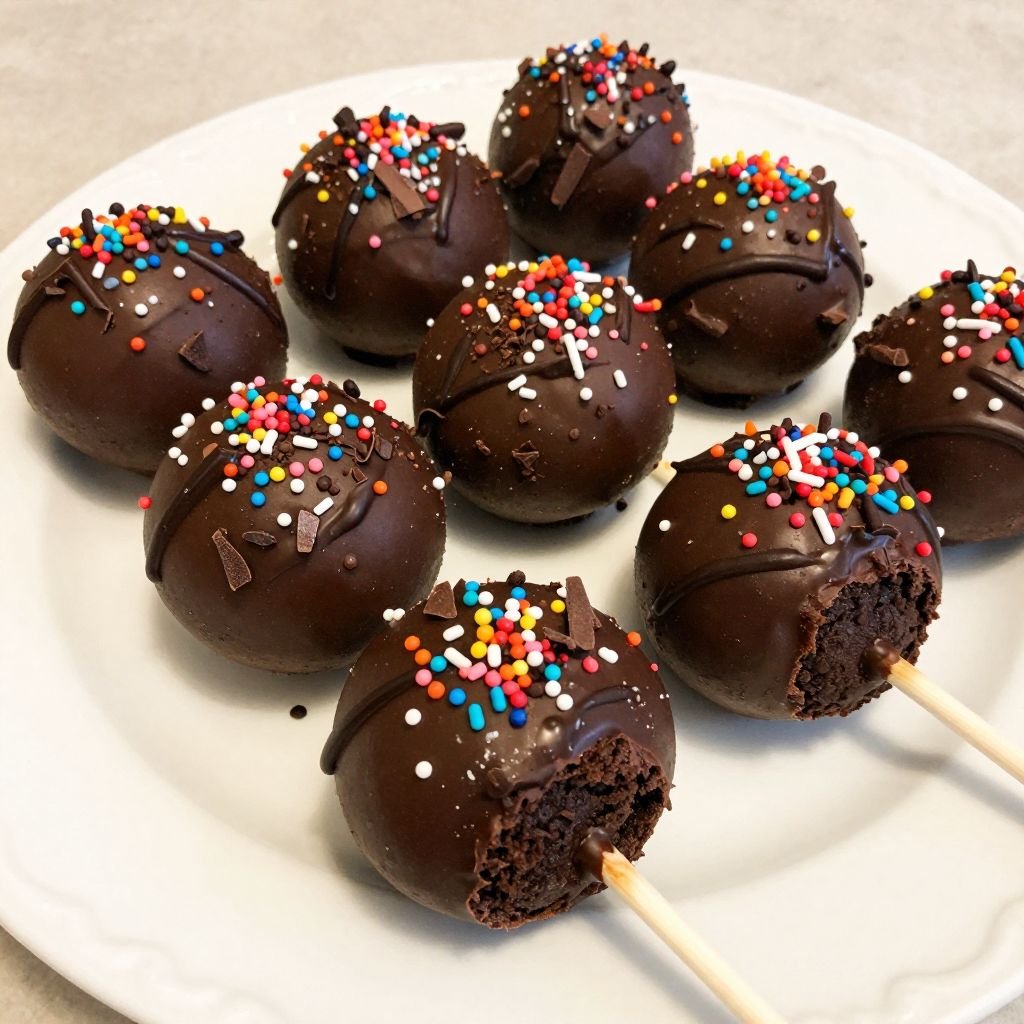 Easy Chocolate Fudge Cake Pops close up