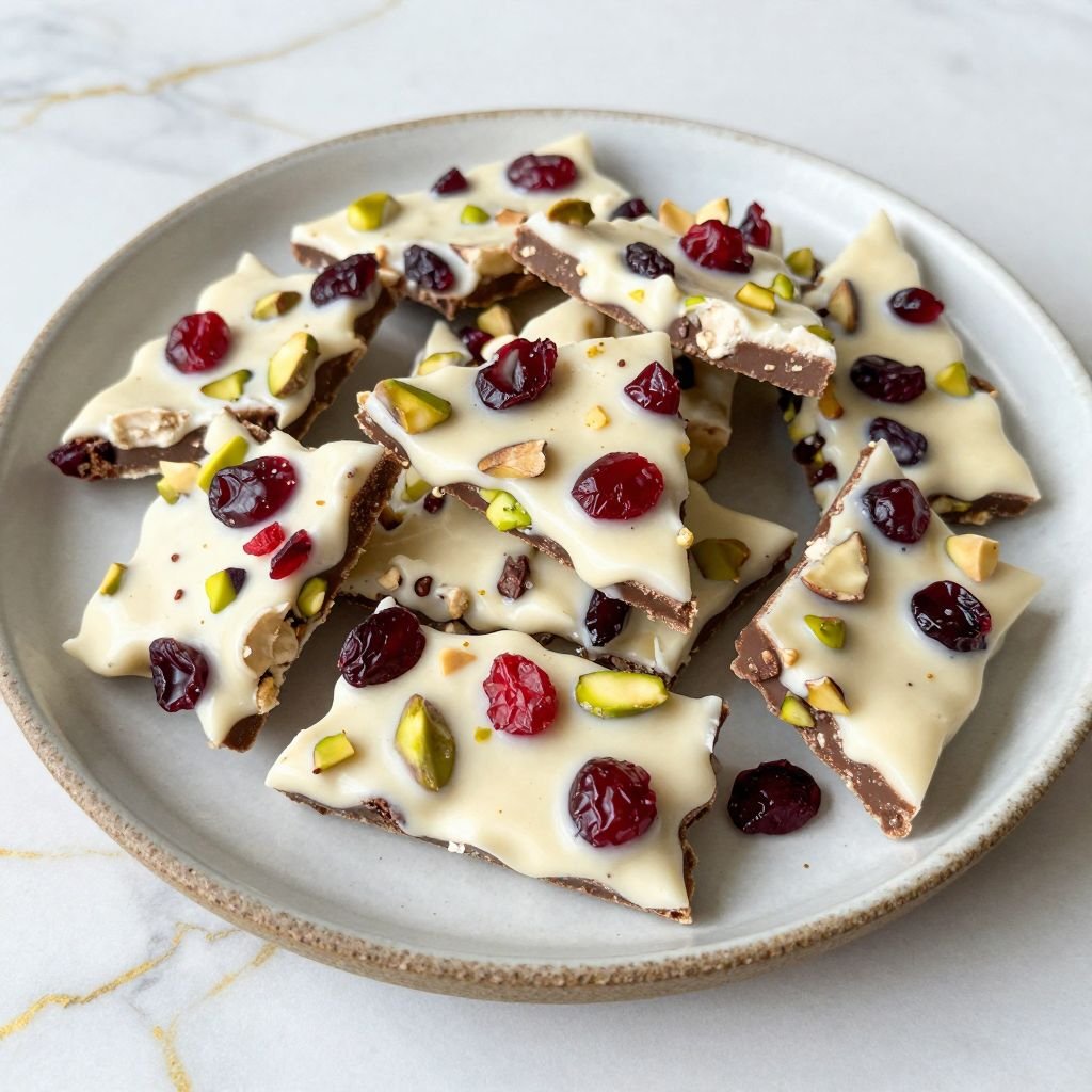 Easy Cranberry Pistachio White Chocolate Bark close up