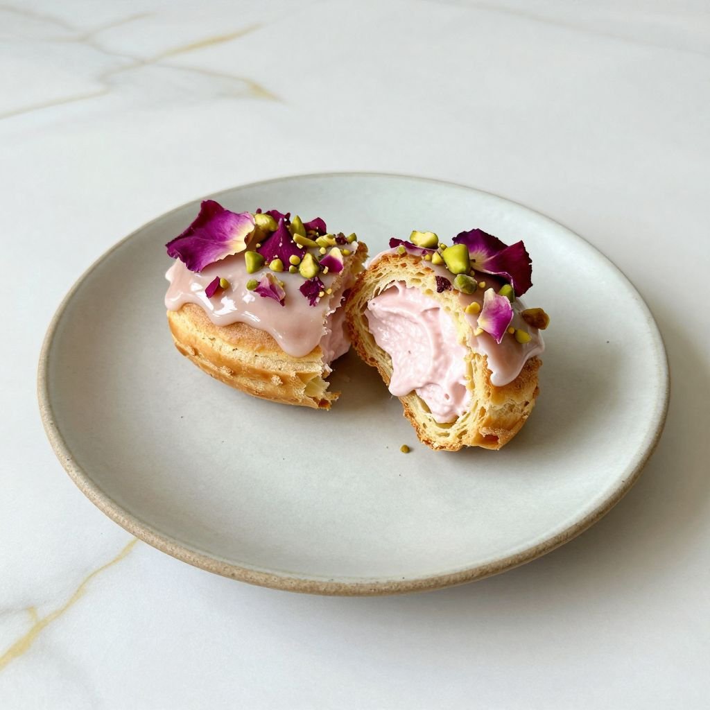 Elegant Rose Water Choux Eclairs close up