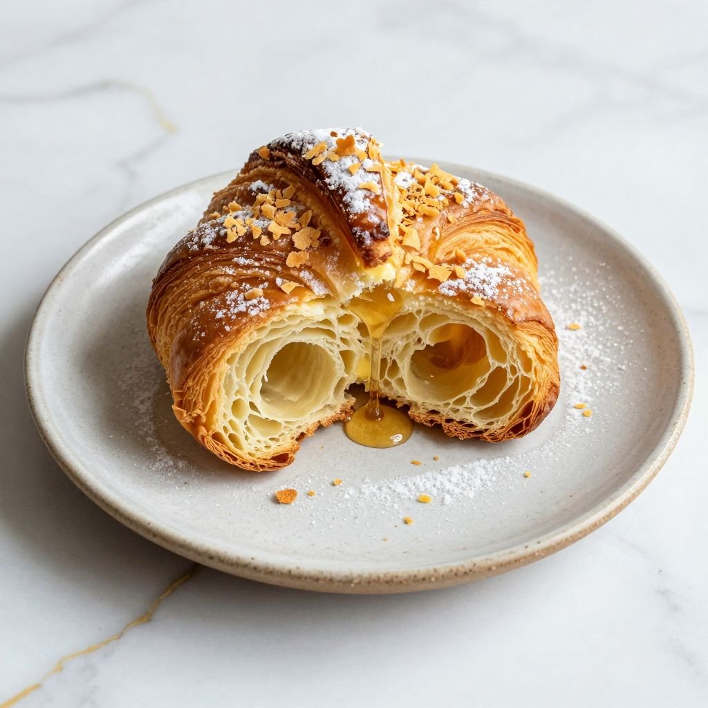 Flaky French Butter Croissants close up