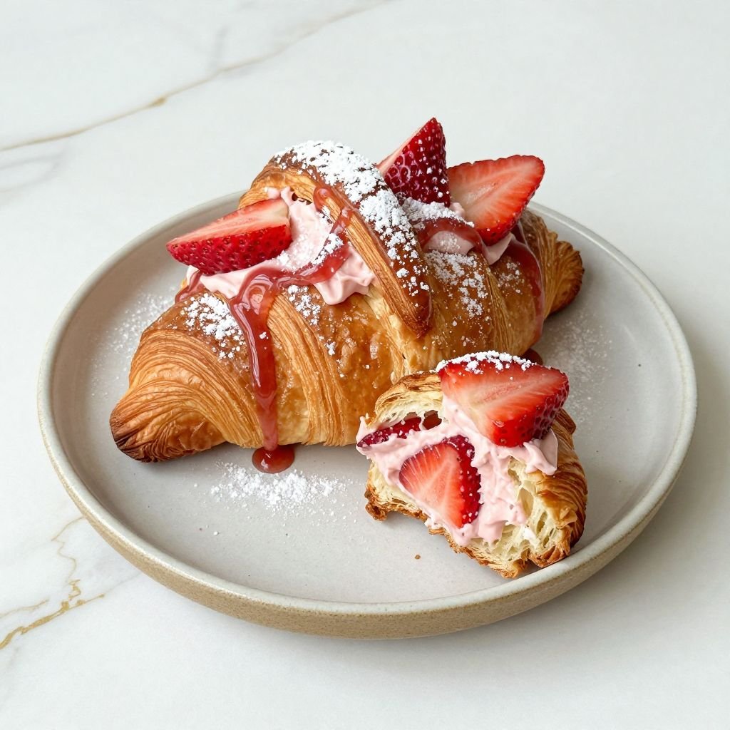 Flaky Strawberry Cream Cheese Croissants close up