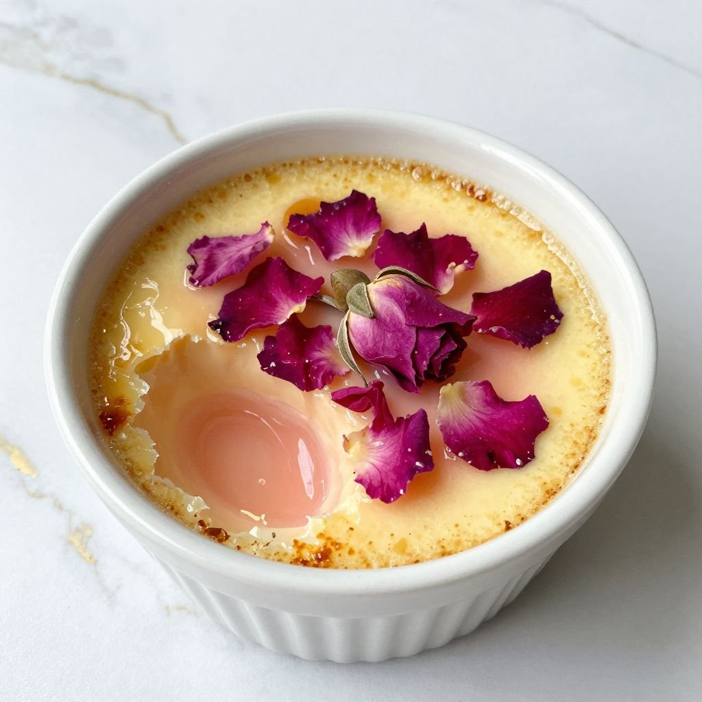 Floral Rose Petal Creme Brulee close up