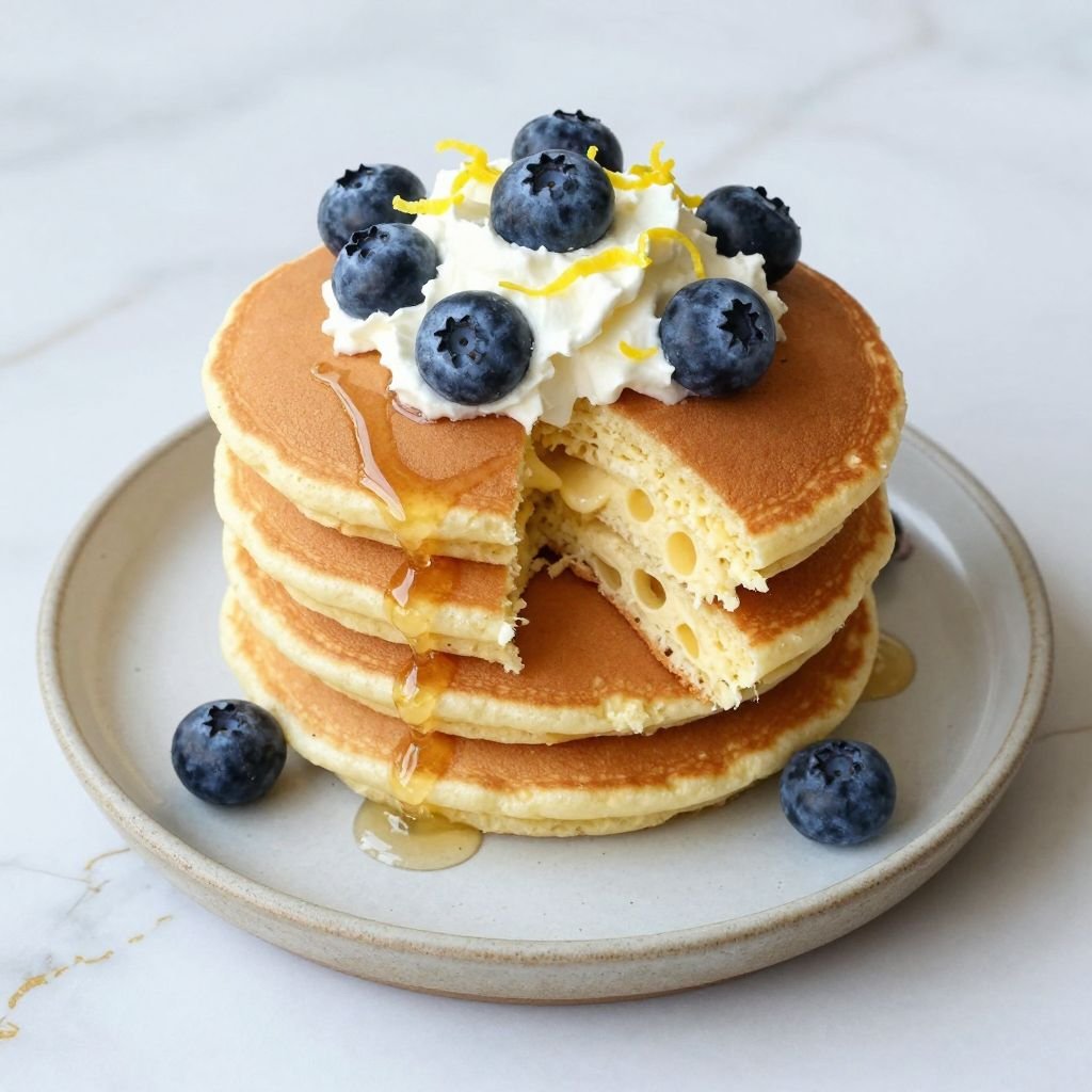 Fluffy Lemon Ricotta Buttermilk Pancakes close up