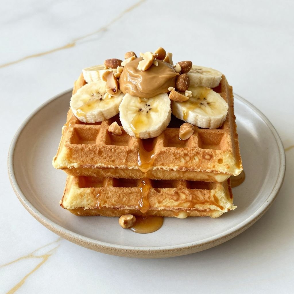 Fluffy Peanut Butter Breakfast Waffles close up