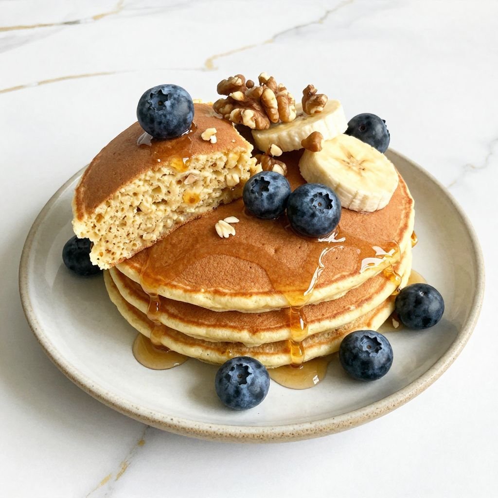 Fluffy Whole Grain Oatmeal Pancakes close up