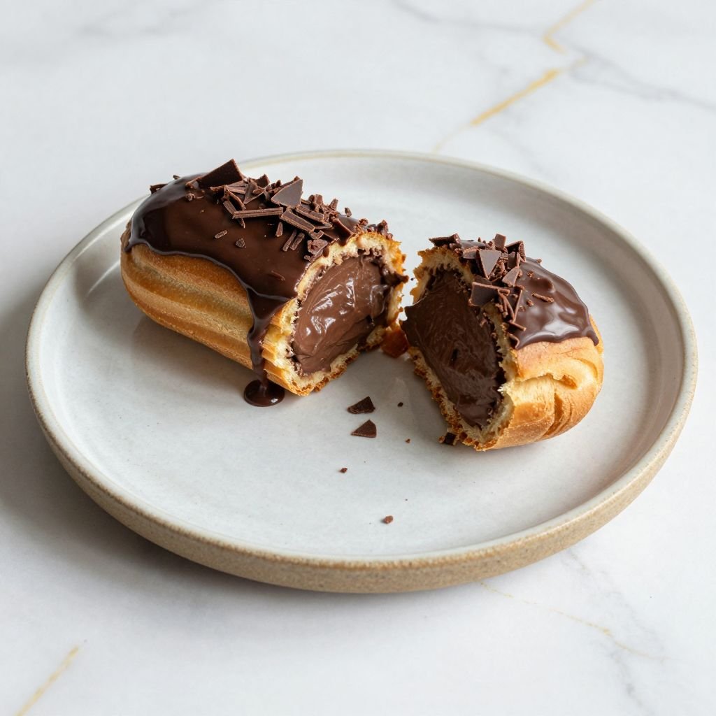 French Chocolate Custard Filled Eclairs close up