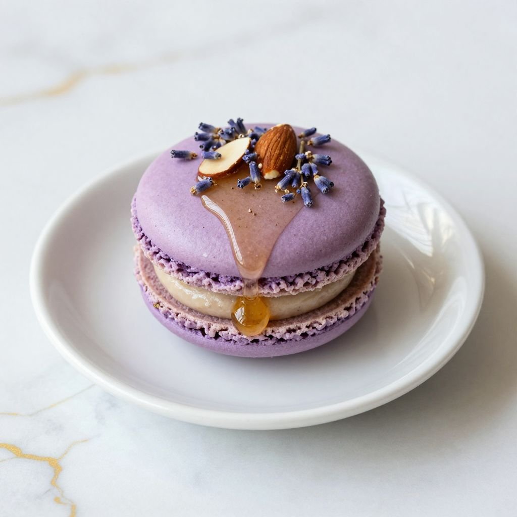 French Lavender Honey Almond Macarons close up