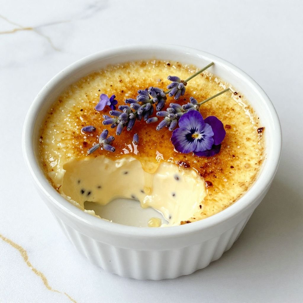 French Lavender Vanilla Bean Creme Brulee close up