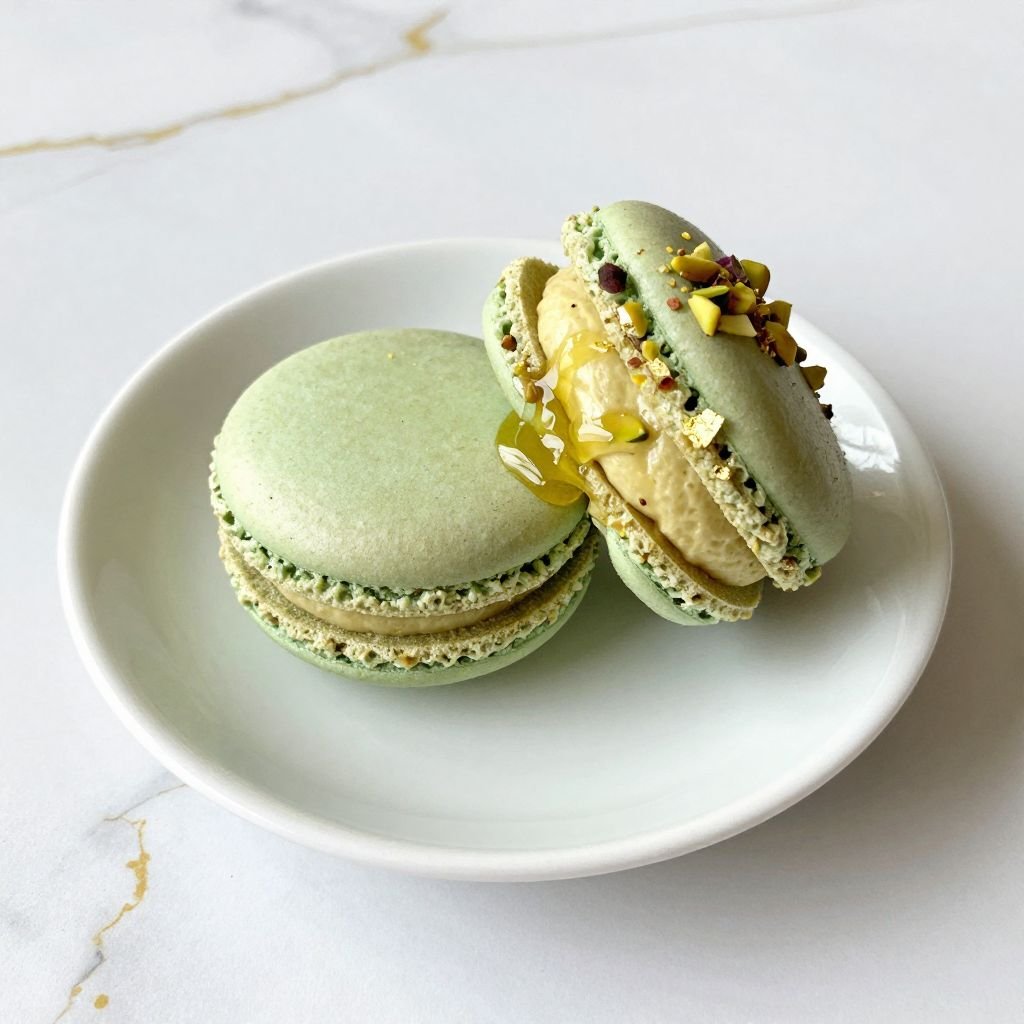 French Pistachio Buttercream Macarons close up