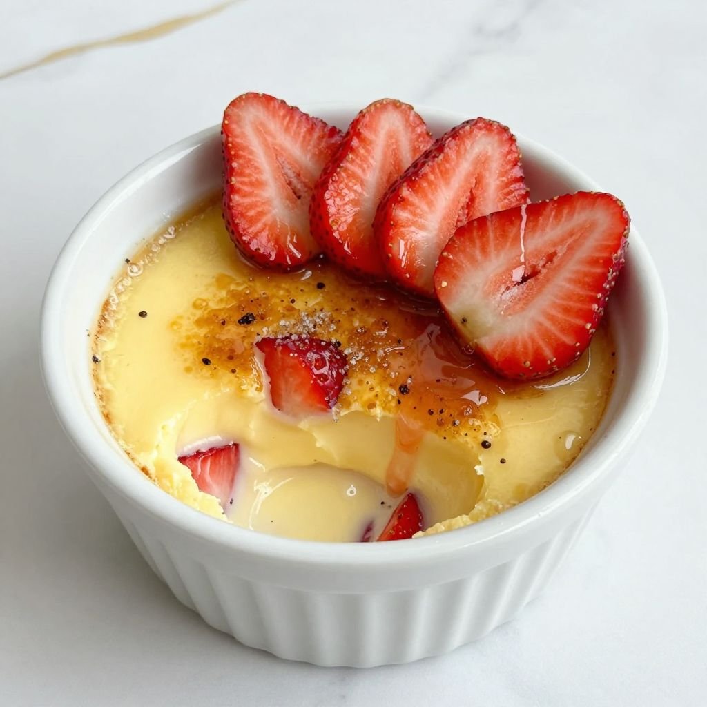 Fresh Strawberry Vanilla Creme Brulee close up
