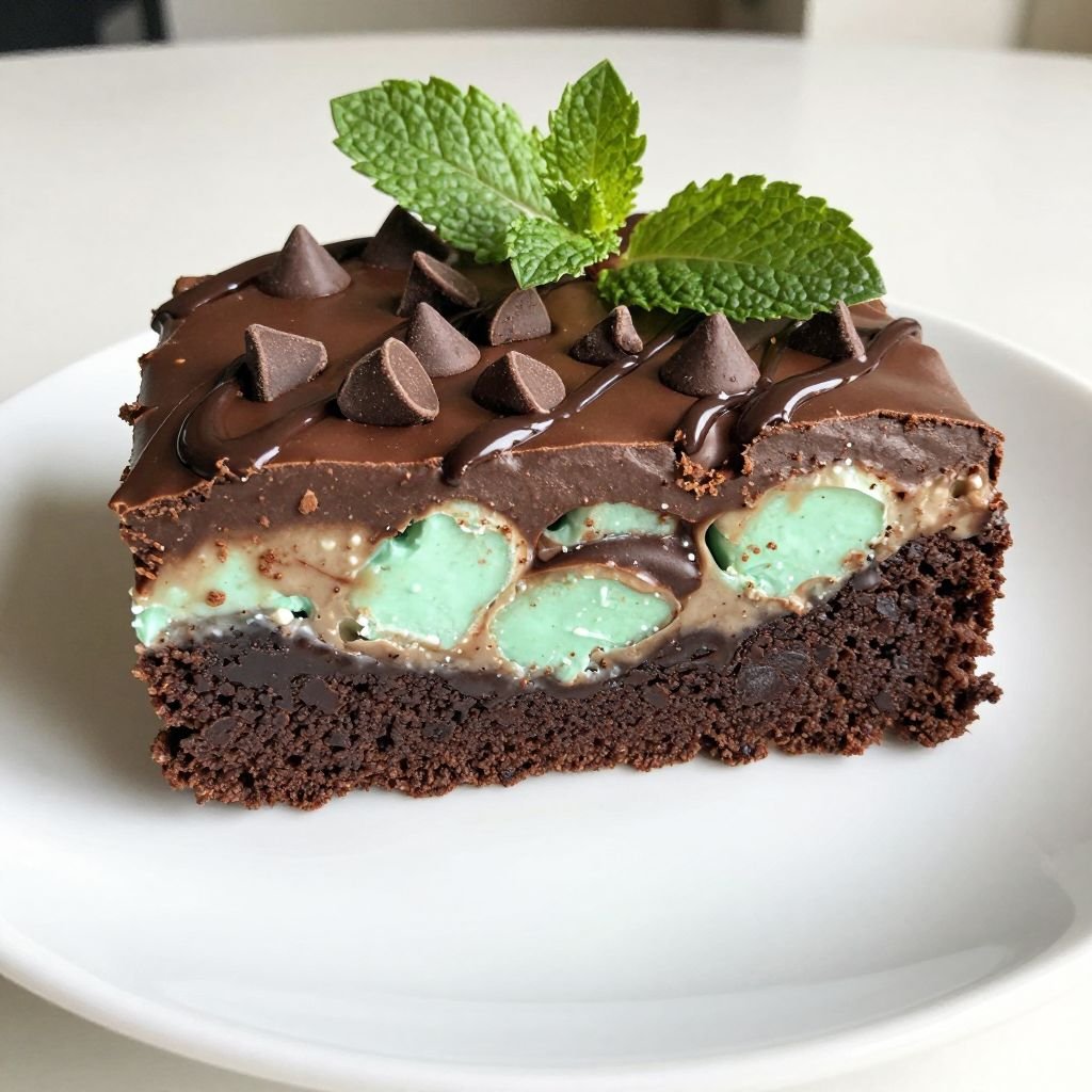 Fudgy Mint Chocolate Chip Brownies close up