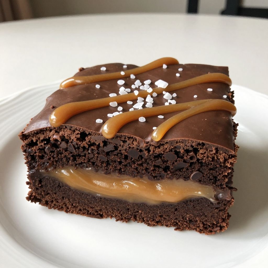 Fudgy Salted Caramel Swirl Brownies close up