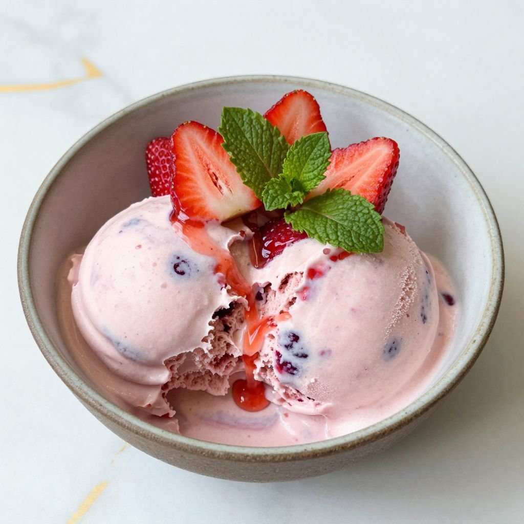 Homemade Fresh Strawberry Ice Cream close up