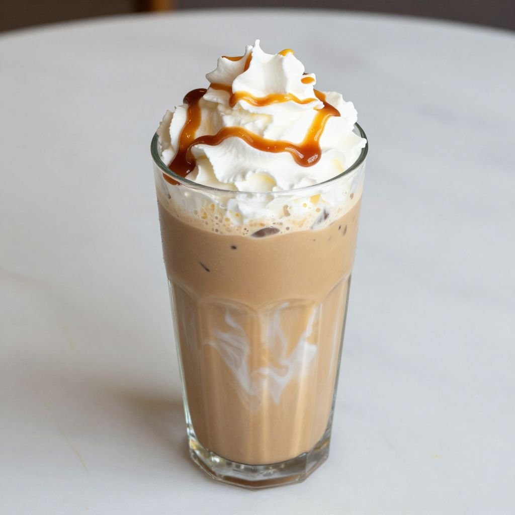Homemade Iced Caramel Latte close up