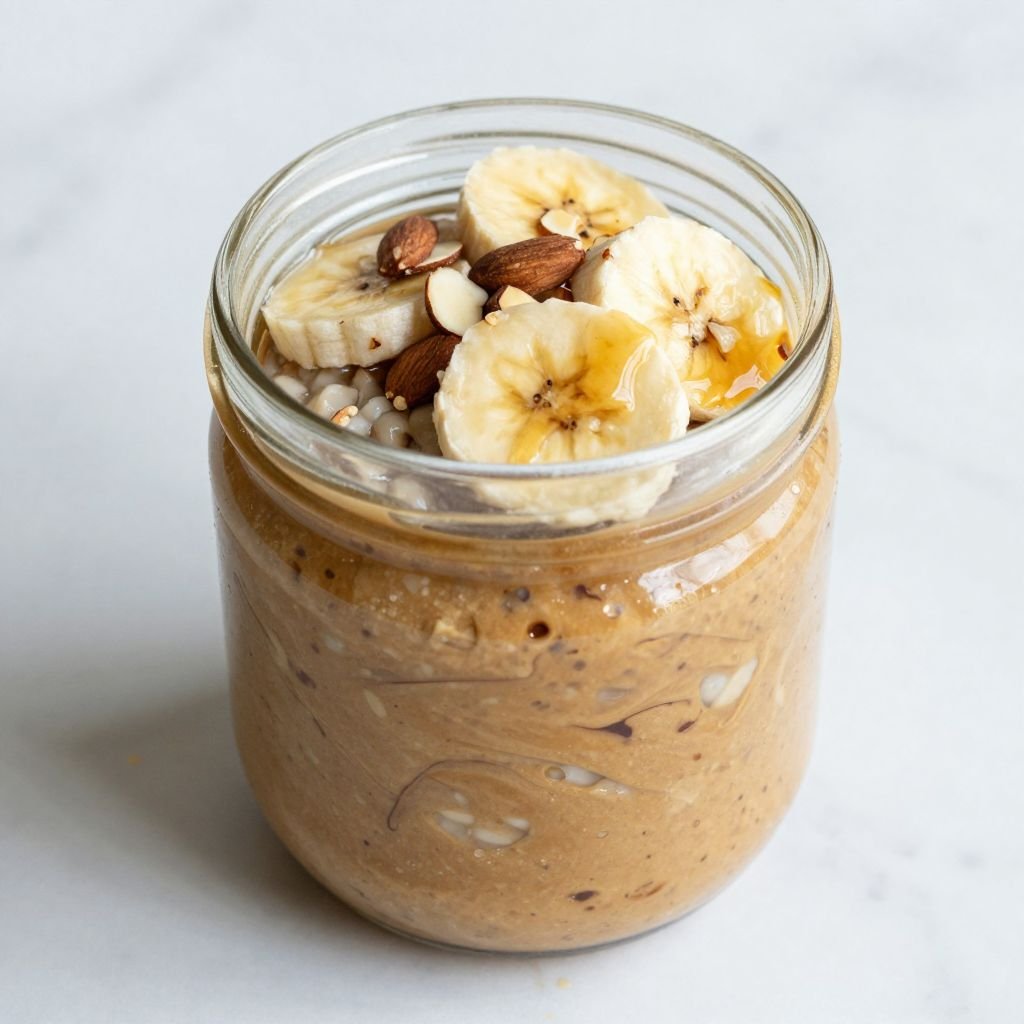 Honey Almond Butter Overnight Oats close up