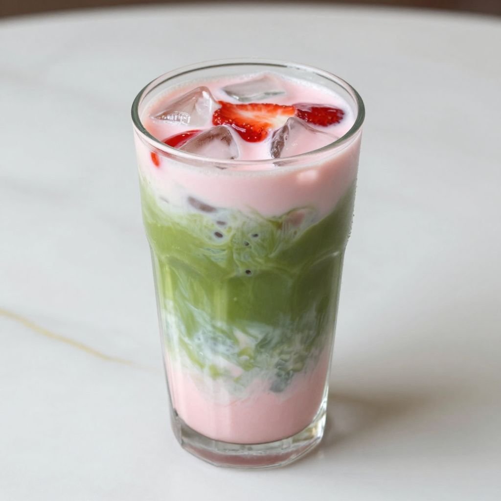 Iced Strawberry Matcha Latte close up