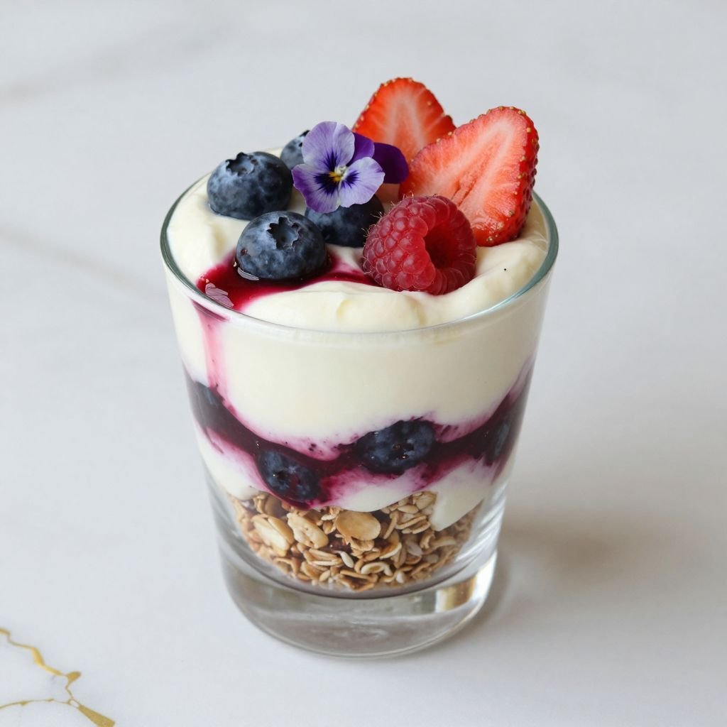Layered Berry Cream Flower Parfait close up