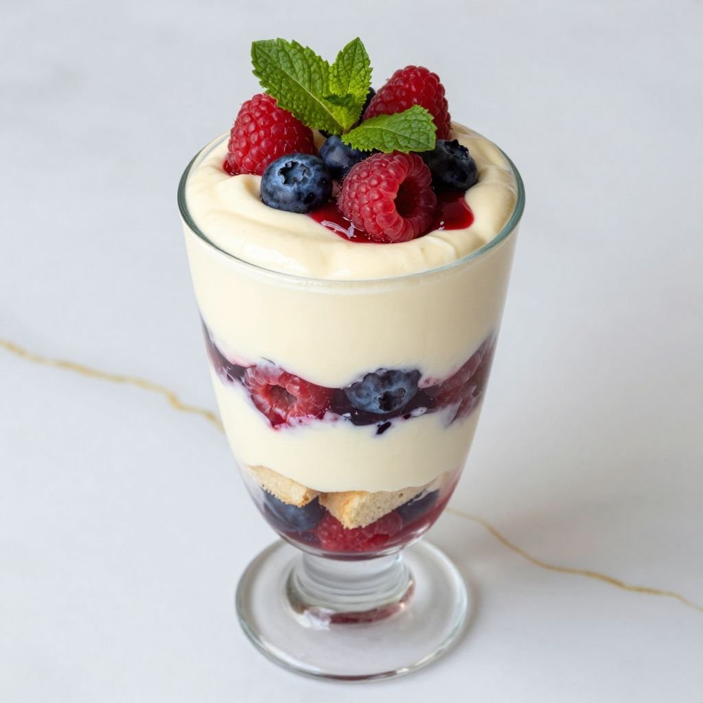 Layered Berry Custard Cream Trifle close up