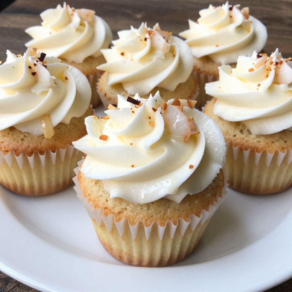 Moist Coconut Buttercream Cupcakes Recipe close up