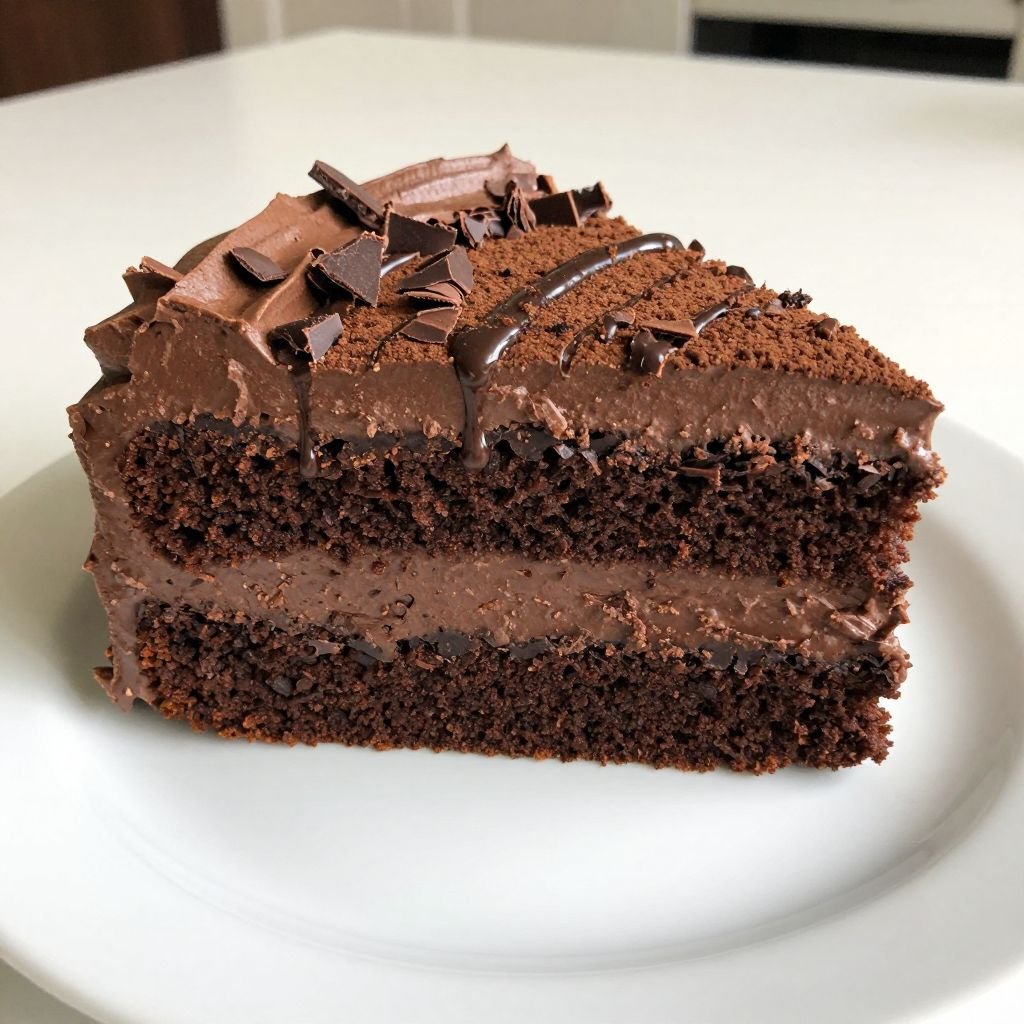 Moist Rich Dark Chocolate Layer Cake close up