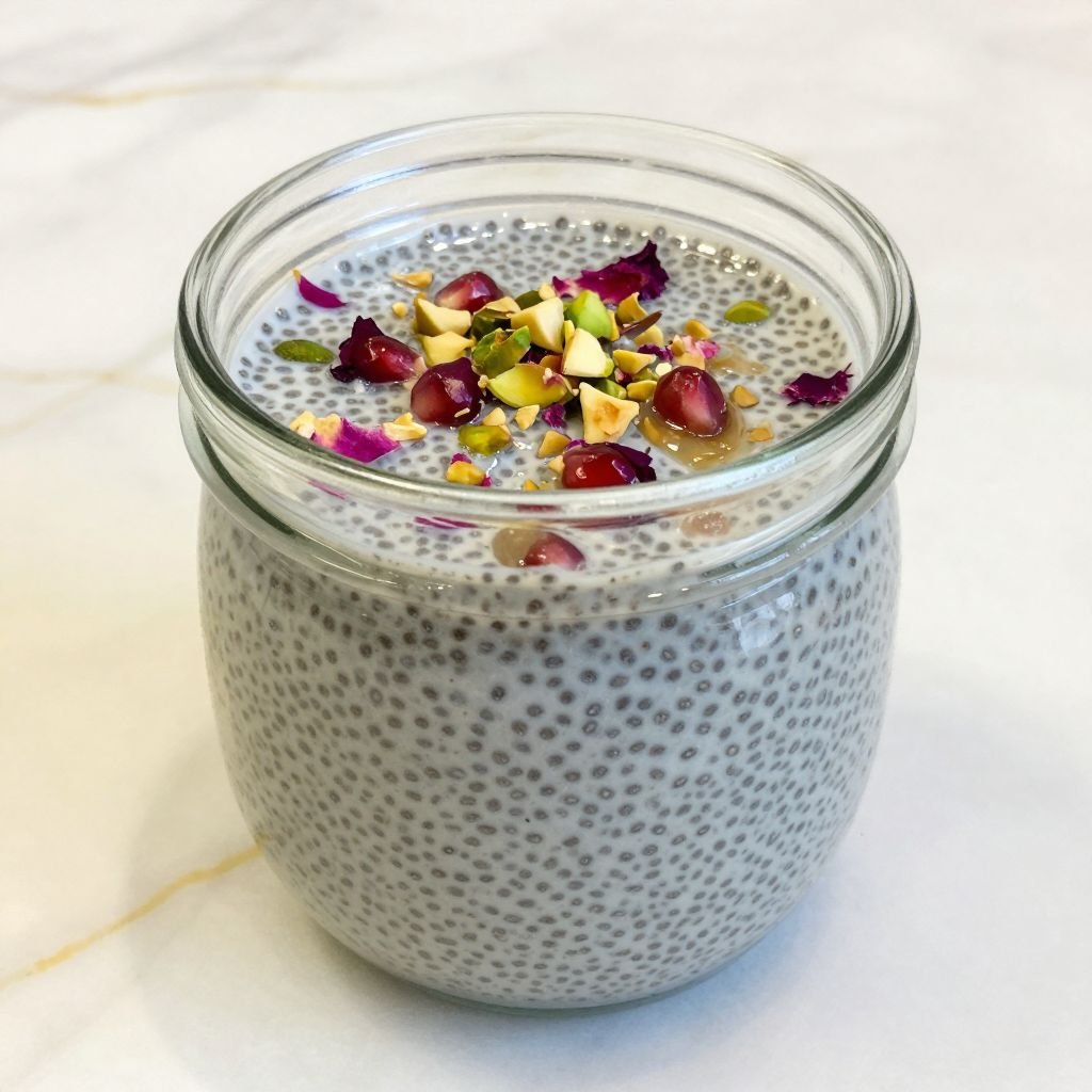 Overnight Rose Cardamom Chia Pudding close up
