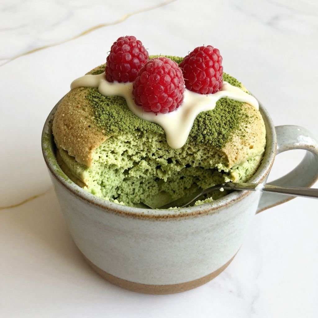 Quick Matcha Green Tea Mug Cake close up