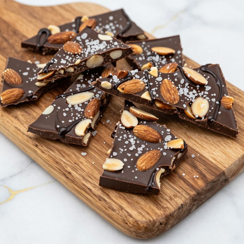 Sea Salt Dark Chocolate Almond Bark close up