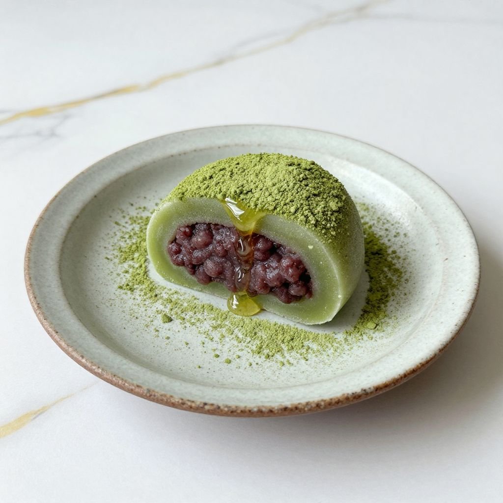 Soft Chewy Matcha Green Tea Mochi close up