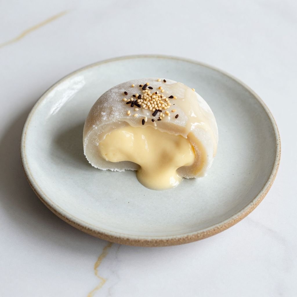Soft Chewy Vanilla Bean Mochi close up