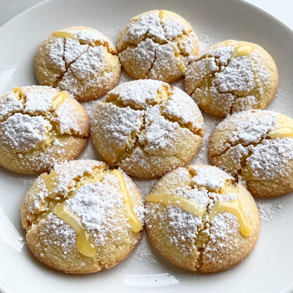 Soft Lemon Powdered Sugar Crinkle Cookies close up