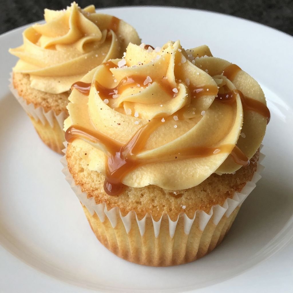 Soft Salted Caramel Buttercream Cupcakes close up
