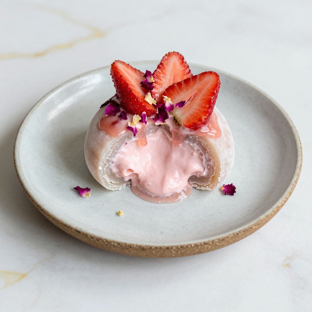 Soft Strawberry Cream Mochi close up
