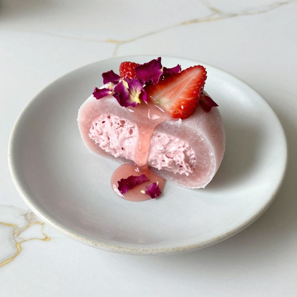 Soft Strawberry Rose Mochi close up