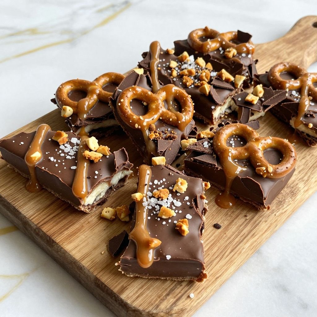 Sweet Salty Chocolate Pretzel Bark close up