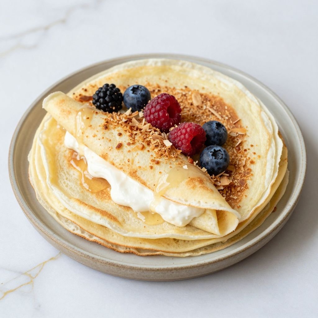 Thin Sweet Coconut Cream Crepes close up