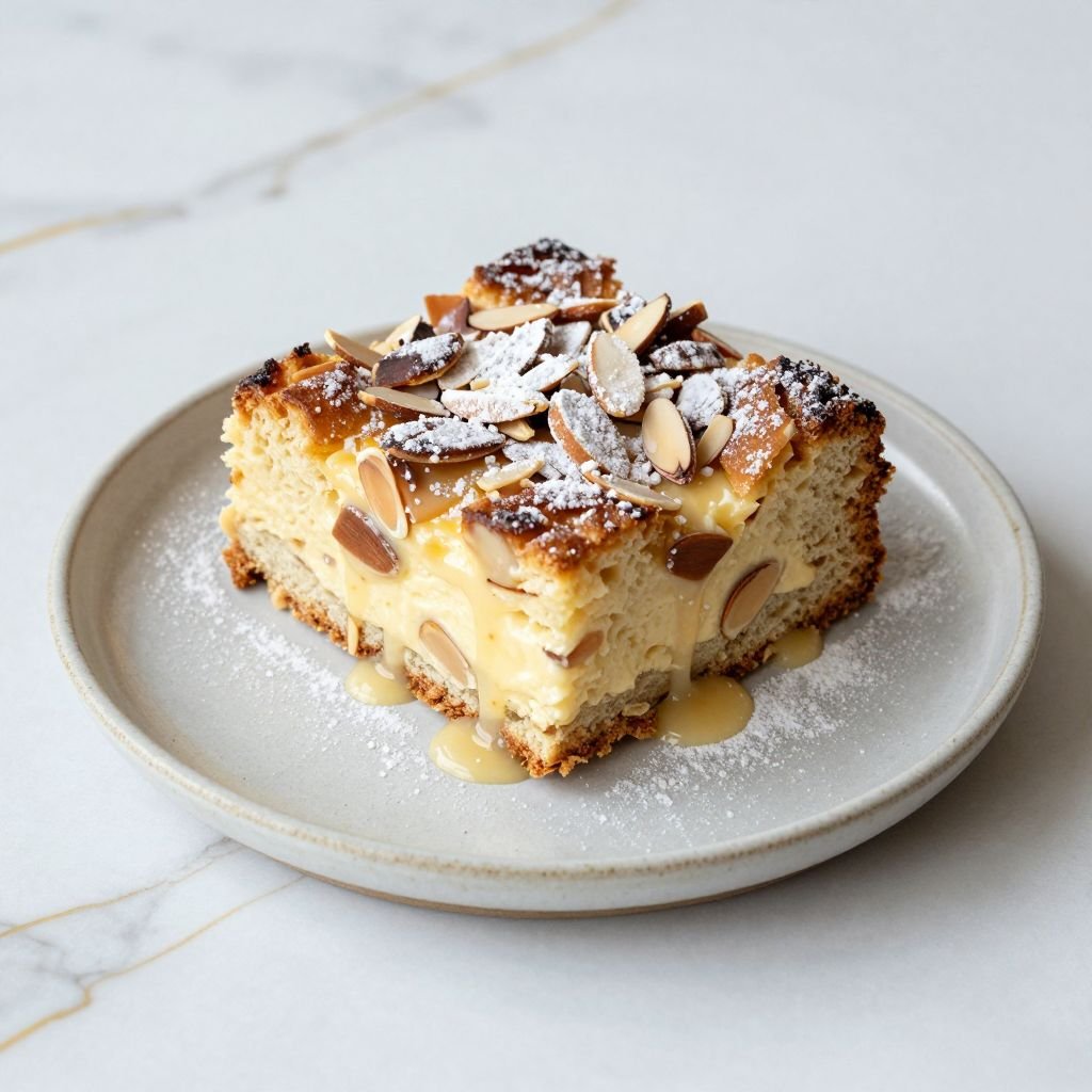 Warm Vanilla Almond Bread Pudding close up