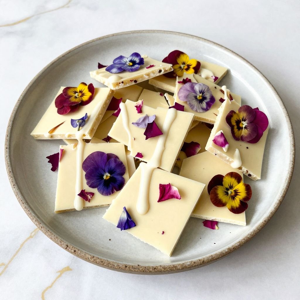 White Chocolate Edible Flower Bark close up