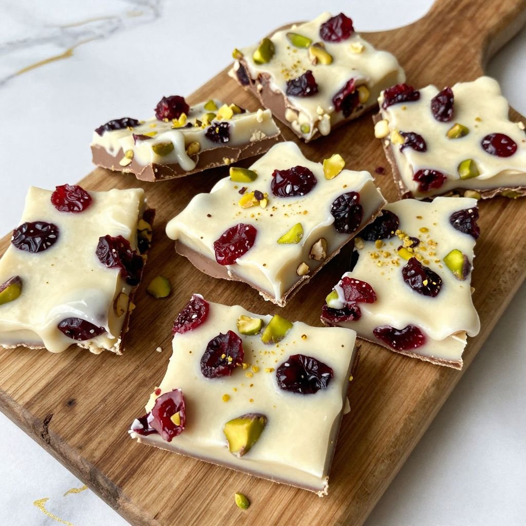 White Chocolate Pistachio Cranberry Bark close up