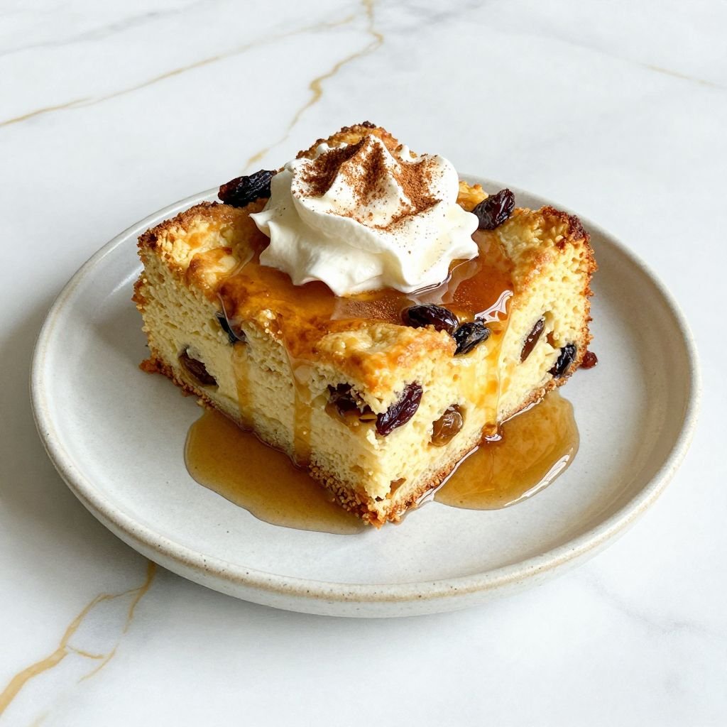 Bourbon Vanilla Sauce Bread Pudding close up