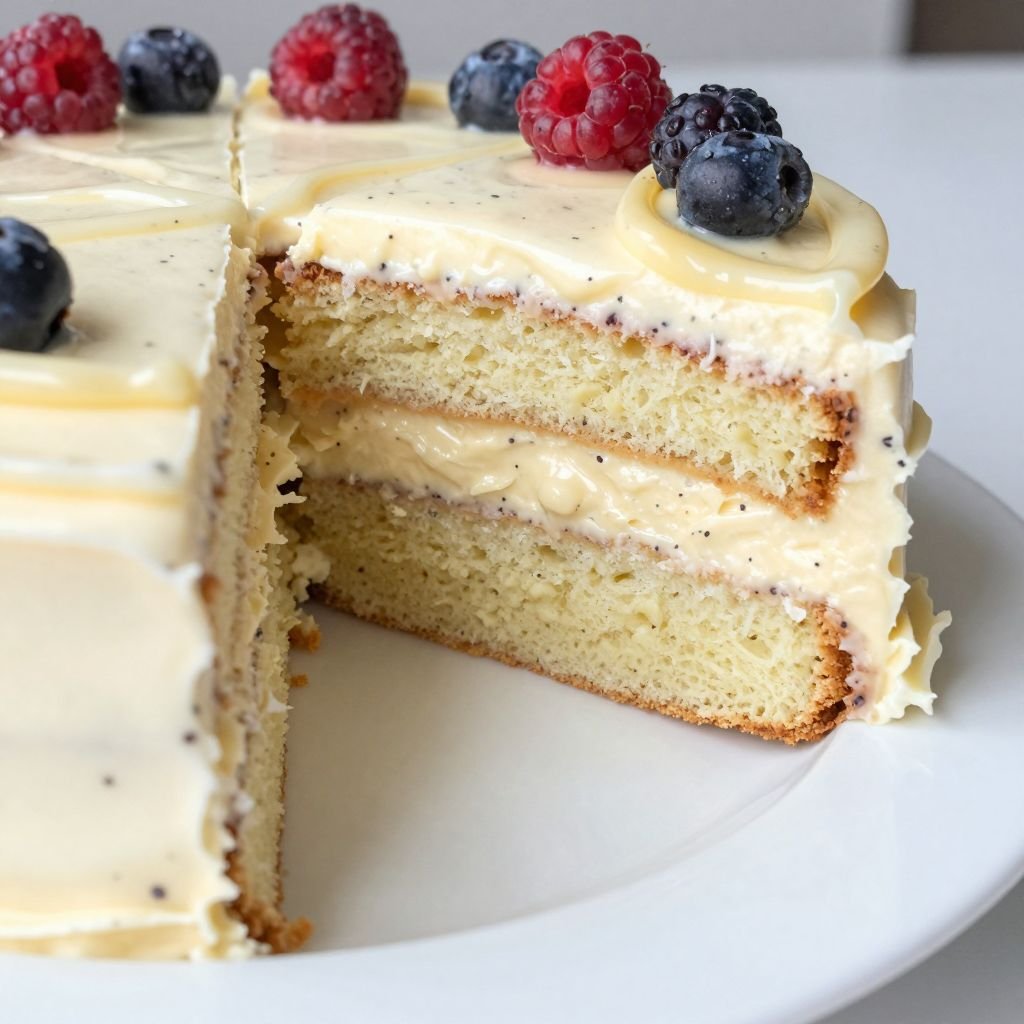 Classic Vanilla Bean Layer Cake close up